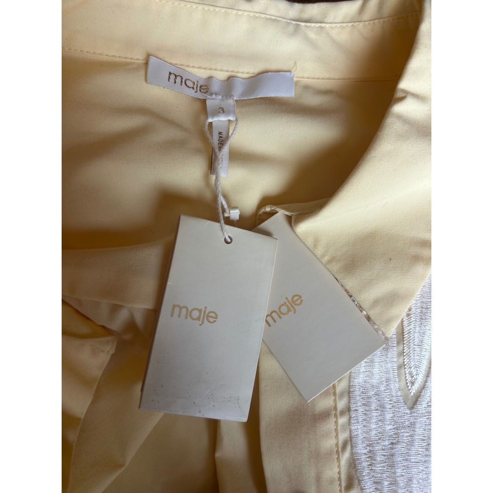 Maje Rivers Pleated‎ Dress Women's Size 3 Yellow NWT Embroidered cut on back - Picture 6 of 9